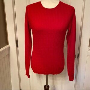 MARINA LUNA SWEATER CREWNECK RED CASHMERE CABLE KNIT LONG SLEEVE SIZE M